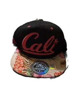 Headlines Cali Script Snapback Hat with Floral Tropical Hawaiian Brim